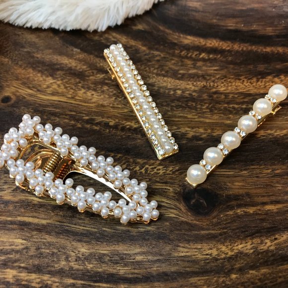 Faux Pearl/Rhinestone Embellish Alligator Clip Set - Picture 2 of 3